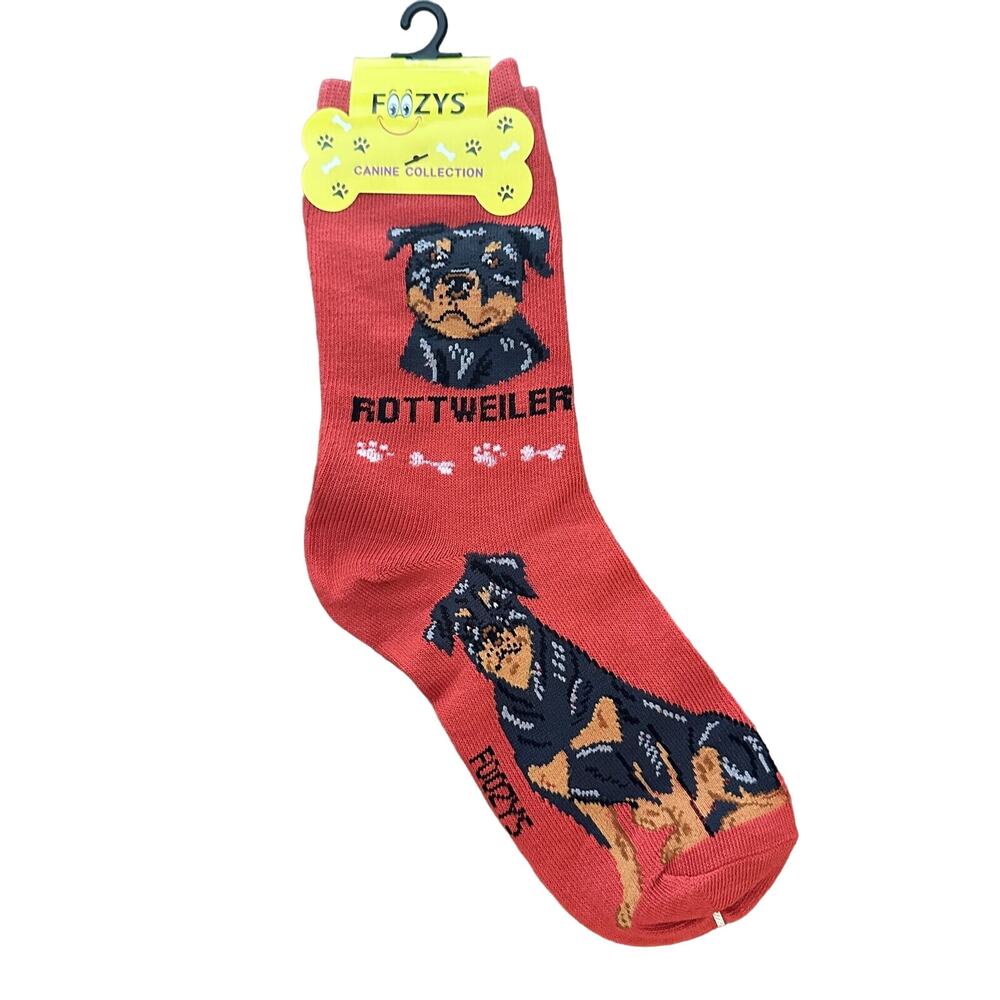 Foozys Rottweiler Print Crew Dog Socks Red Women's One Size